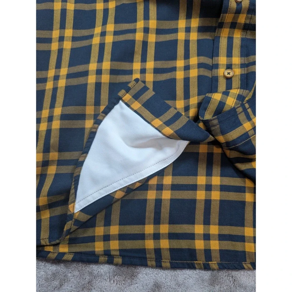 Orvis Button Down Shirt Mens Medium Navy Yellow Plaid Active Fit Wool Blend